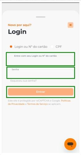 Página de login do Aposta Ganha com os campos de preenchimento destacados