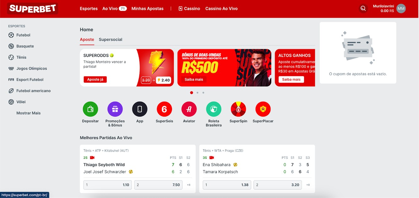 Como fazer o saque dos seus ganhos na Superbet passo 1