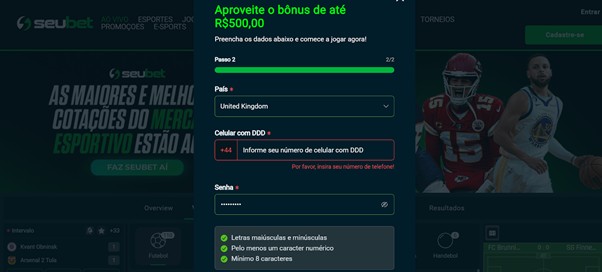 Página para preenchimento de informações pessoais para registro na SeuBet