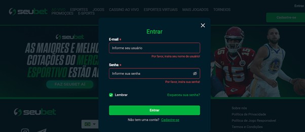 Página para efetuar login na SeuBet