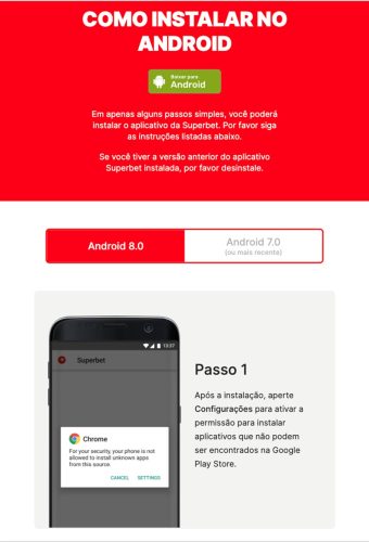 baixar o aplicativo Superbet no Android passo 2