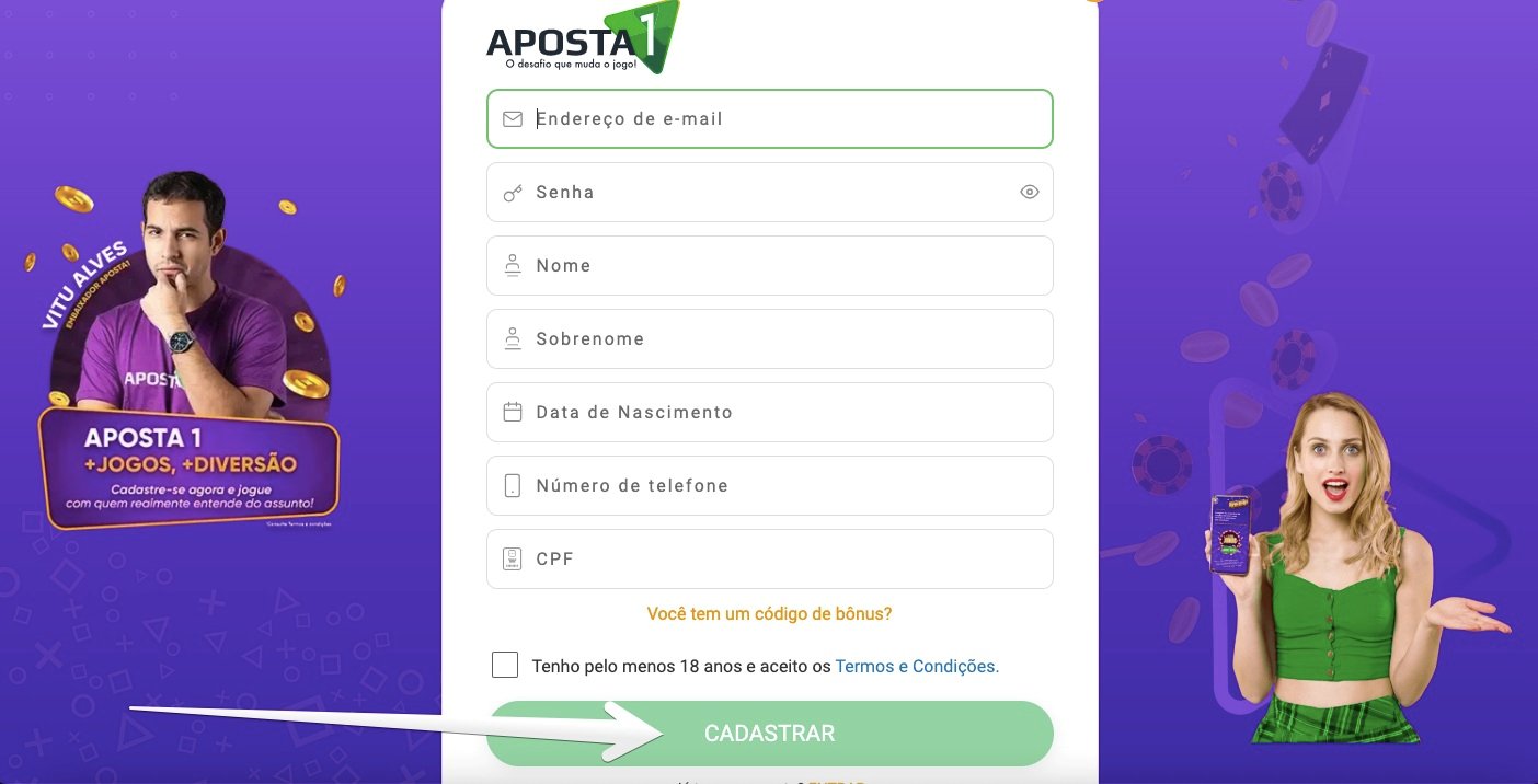 Como Fazer o Cadastro na Aposta 1 passo 2