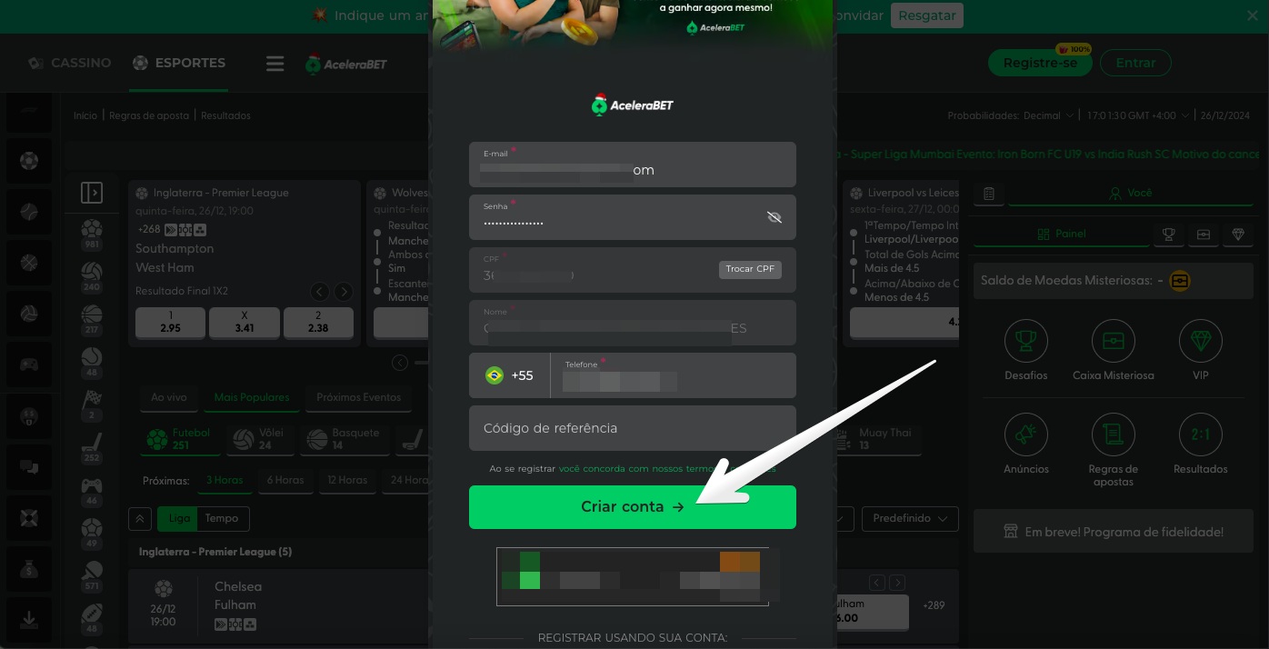 Como Fazer o Cadastro na AceleraBet passo 4
