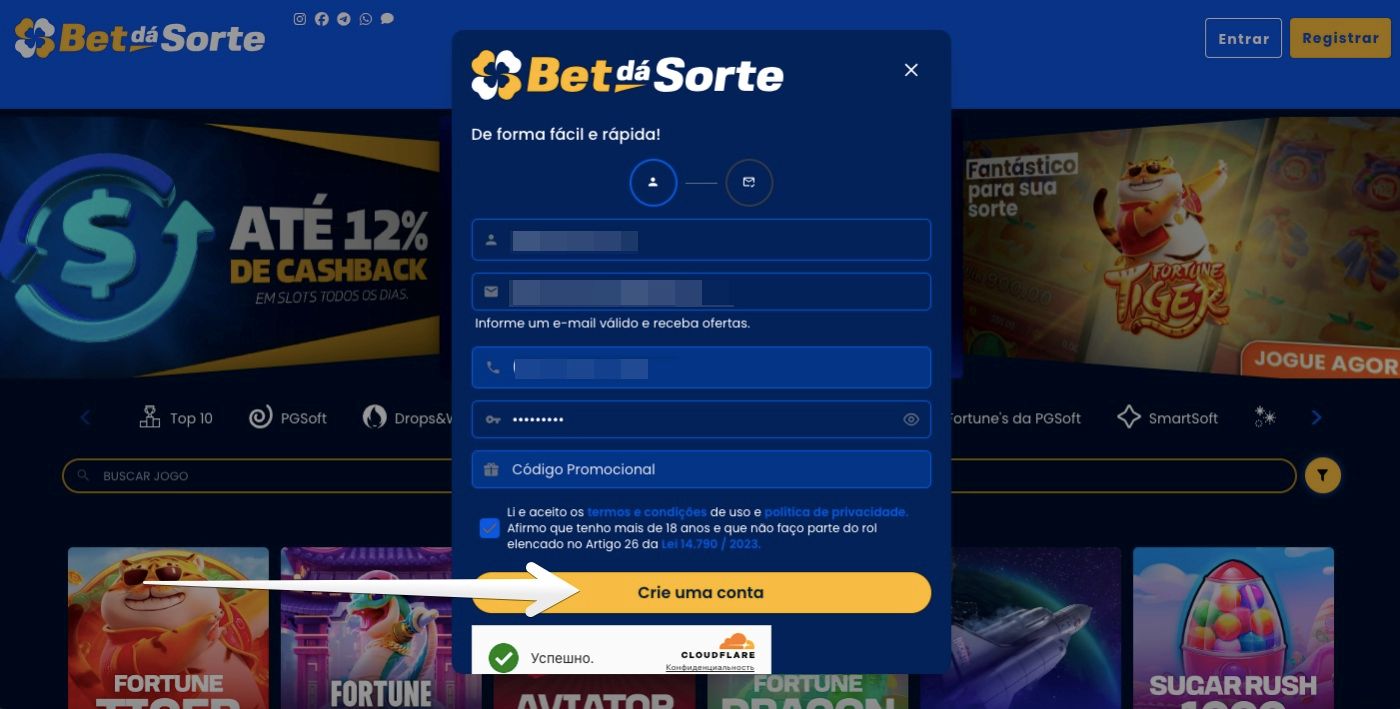 Como Fazer o Cadastro na Bet dá Sorte passo 5