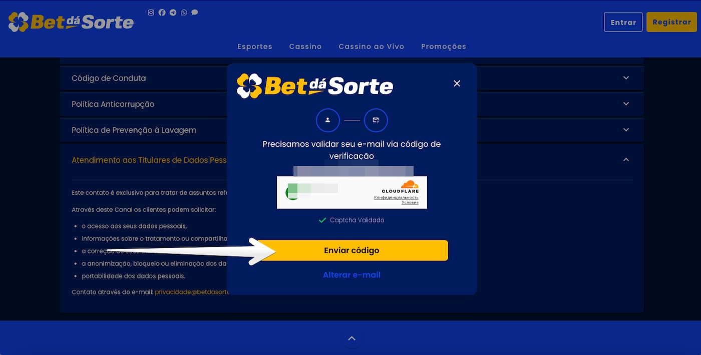 Como Fazer o Cadastro na Bet dá Sorte passo 6