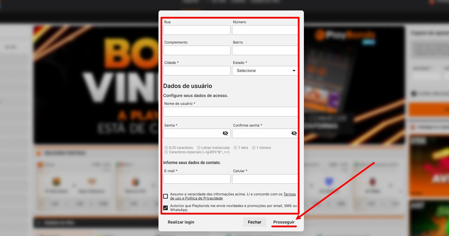 Playbonds cadastro passo 4