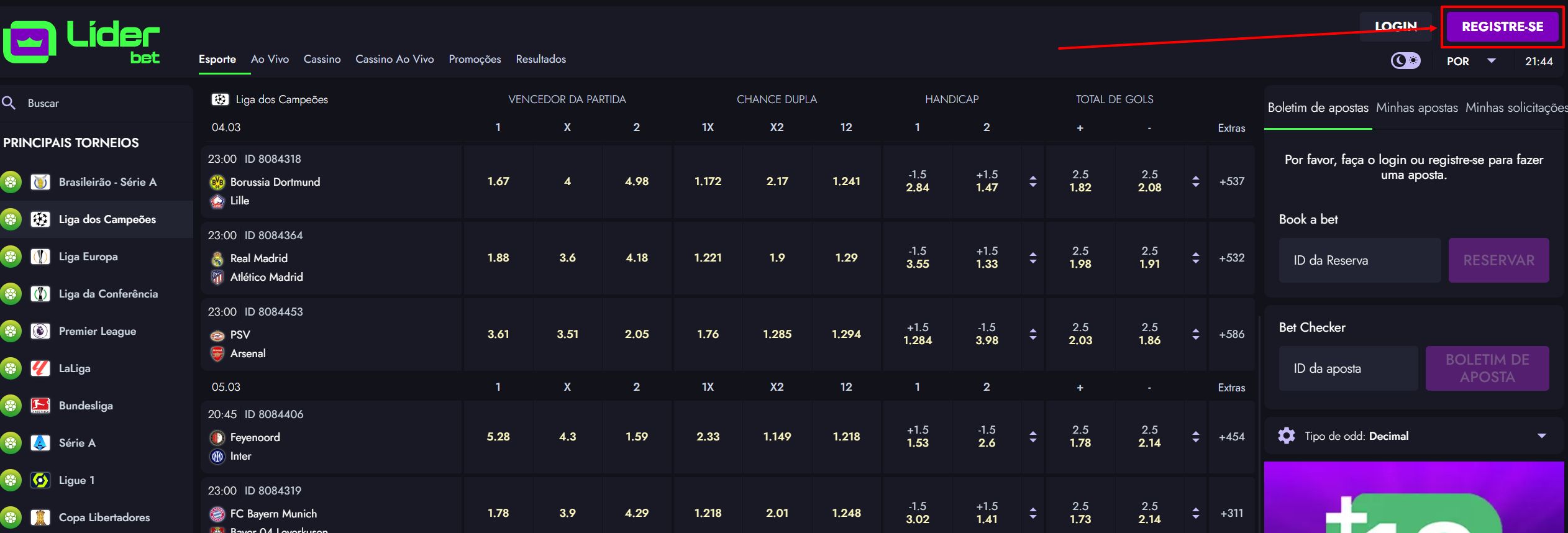 liderbet cadastro passo 1