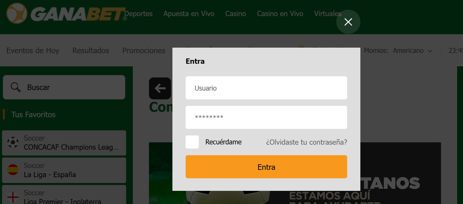 página principal para iniciar sesión en la casa de apuestas ganabet