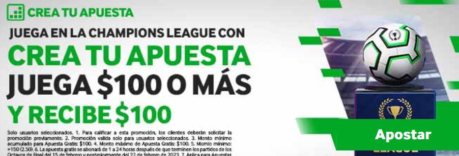 Screenshot de la promoción de Crea tu Apuesta y recibe 100$ de Betway México