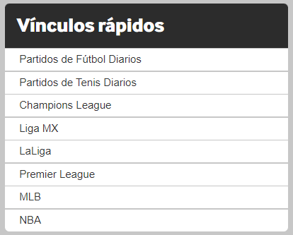 Screenshot de los vínculos rápidos de Betway México