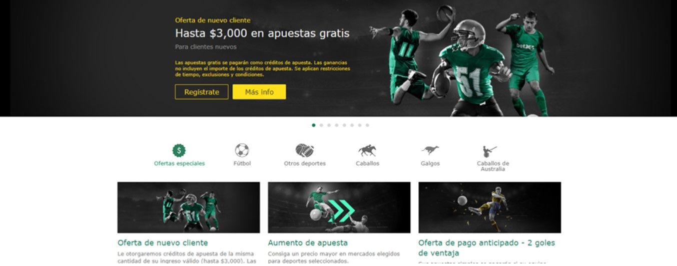 Página principal de promociones y bonos de Bet365 México