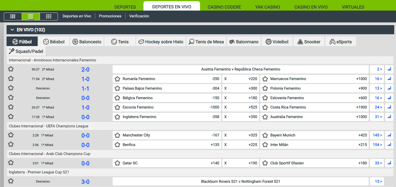 Apuestas en vivo en Codere