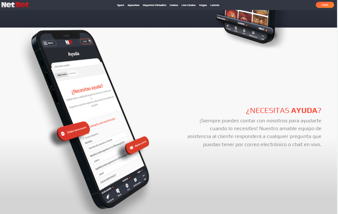 pantallazo atención al cliente de Netbet