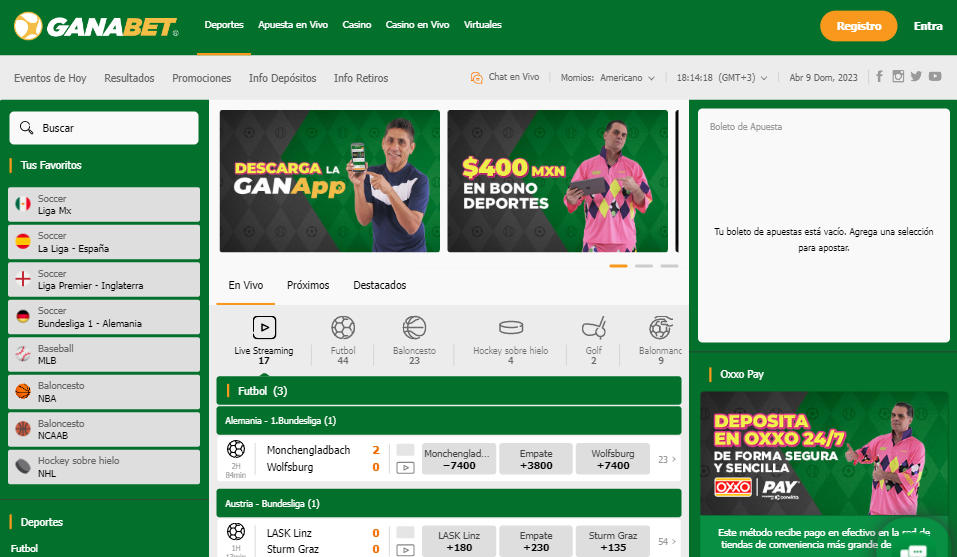 Pantalla de la versión web de Ganabet