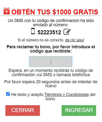 Un screenshot de Caliente México para poder poner el código promocional