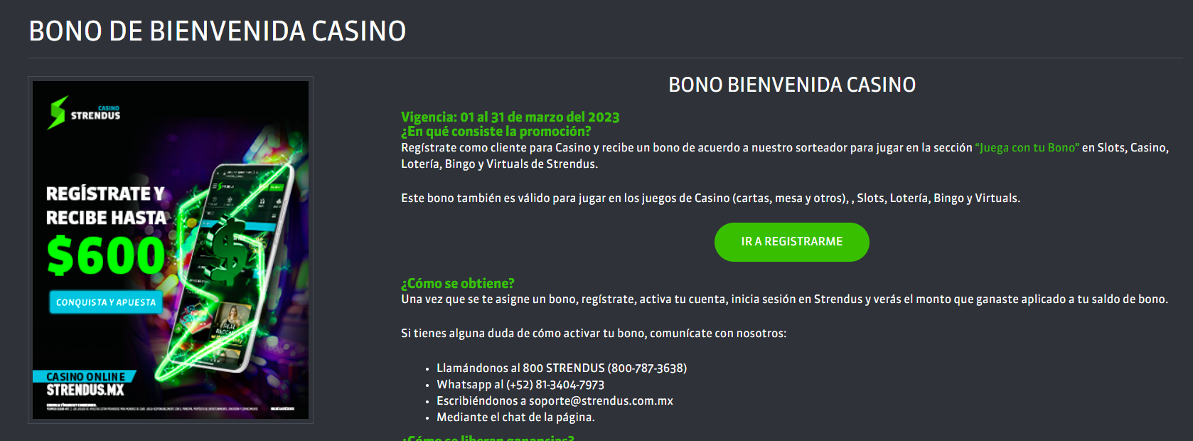 Imagen de bono de bienvenidade strendus casino mx