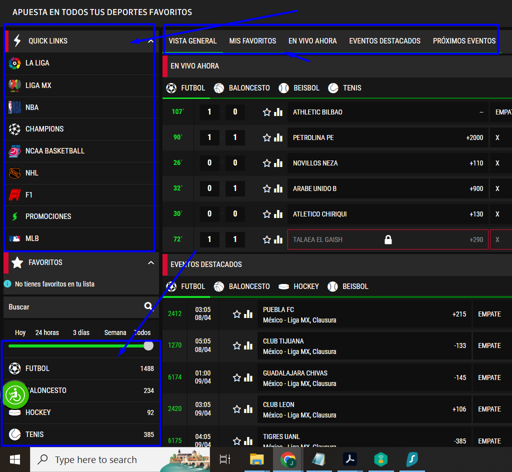 Imagen de apuestas en el sitio web strendus mx