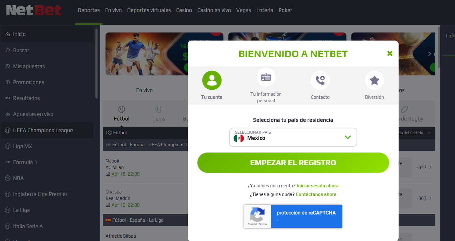 Información de registro de nuevo usuario para netbet méxico